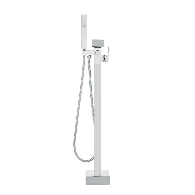 Polished Chrome Freestanding Bathtub Faucet with Handheld Shower
