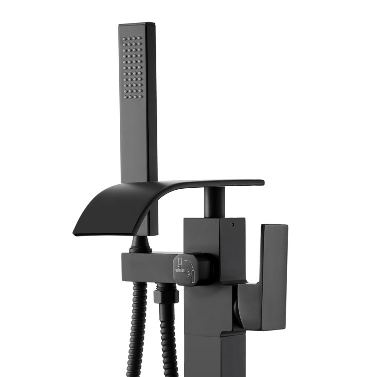 Matte Black Stainless Steel Freestanding Bathtub Faucet with Handheld Shower
