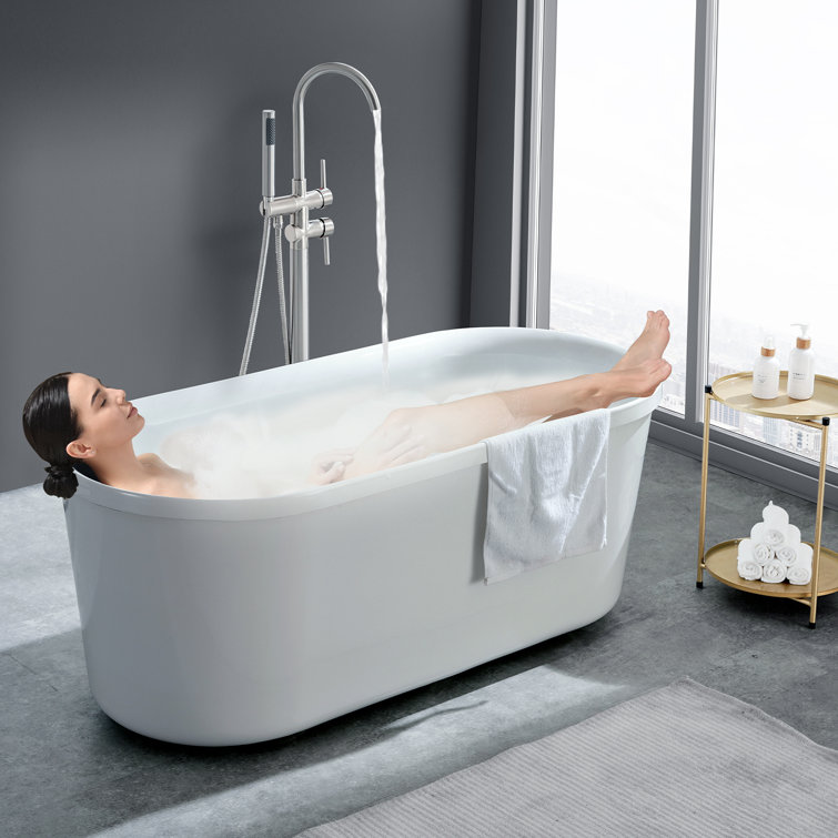 Brushed Nickel Freestanding Bathtub Faucet with Hand Shower