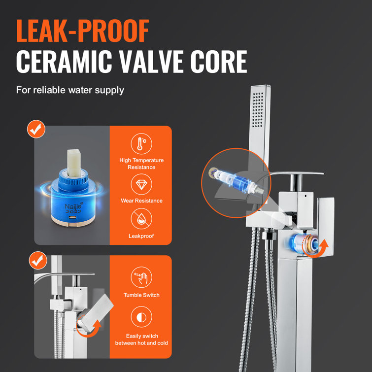 Polished Chrome Freestanding Bathtub Faucet with Handheld Shower