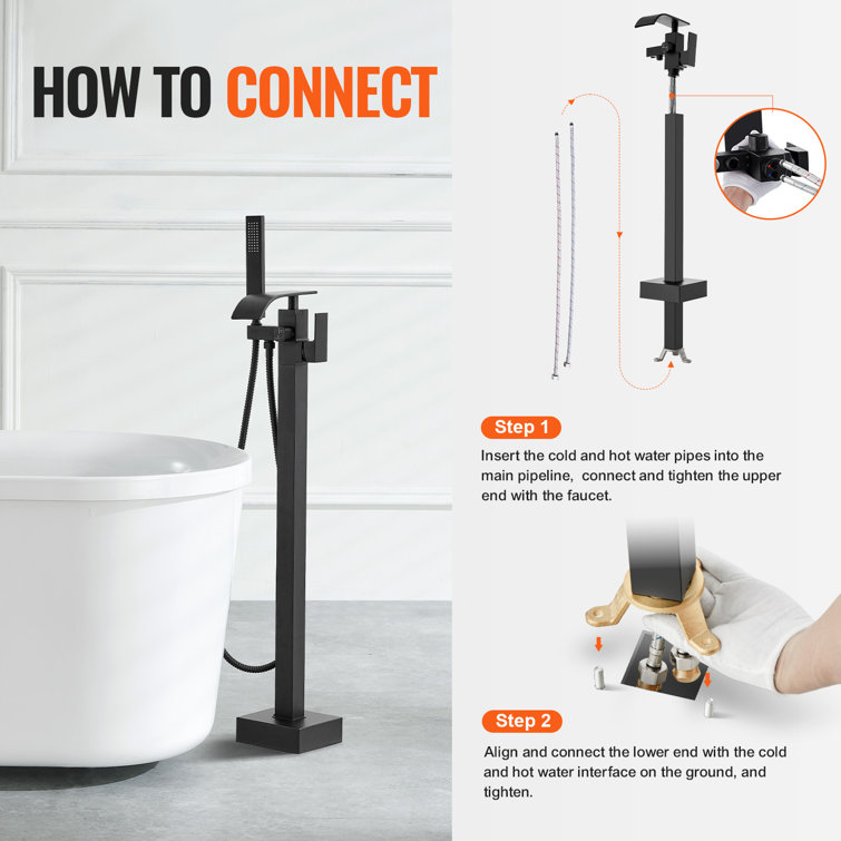 Matte Black Stainless Steel Freestanding Bathtub Faucet with Handheld Shower