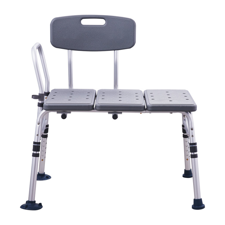 Adjustable Gray Aluminum Tub Transfer Bench with Backrest