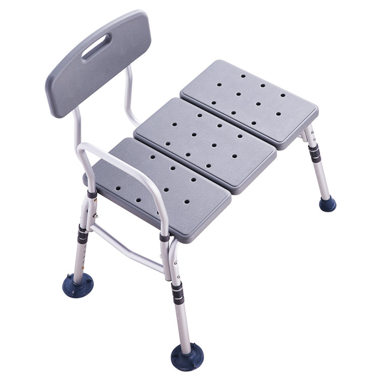 Adjustable Gray Aluminum Tub Transfer Bench with Backrest