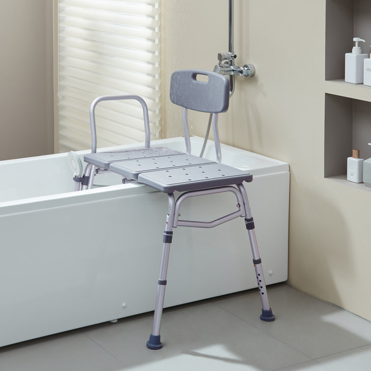 Adjustable Gray Aluminum Tub Transfer Bench with Backrest