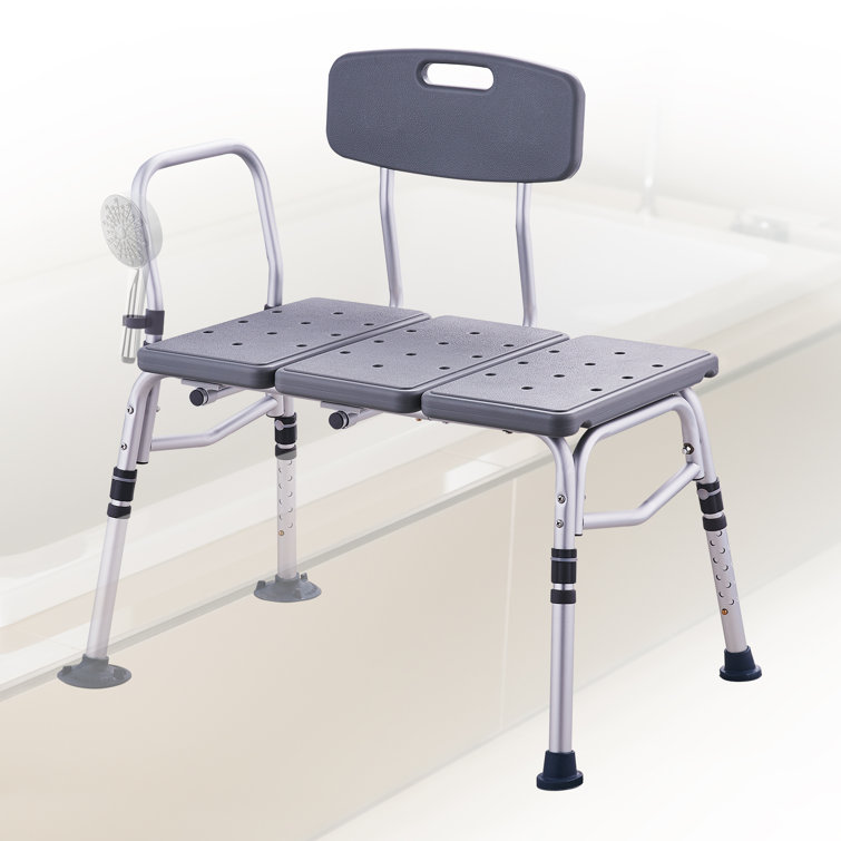 Adjustable Gray Aluminum Tub Transfer Bench with Backrest