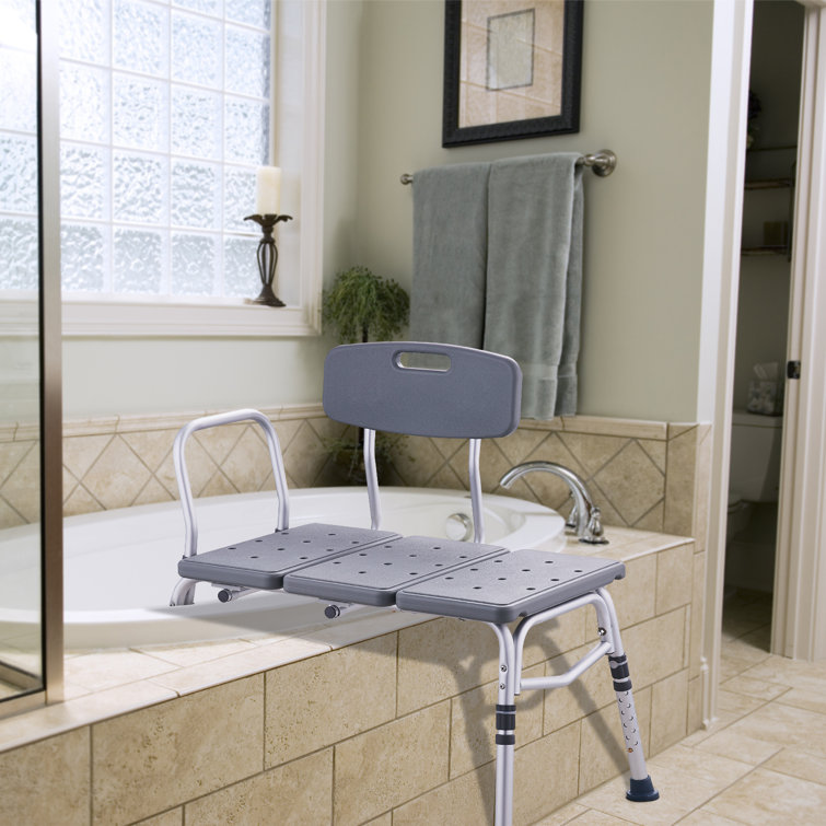 Adjustable Gray Aluminum Tub Transfer Bench with Backrest