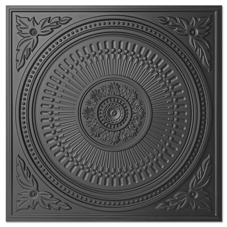 24''x24'' Black Decorative PVC Ceiling Tiles, 12-Pack
