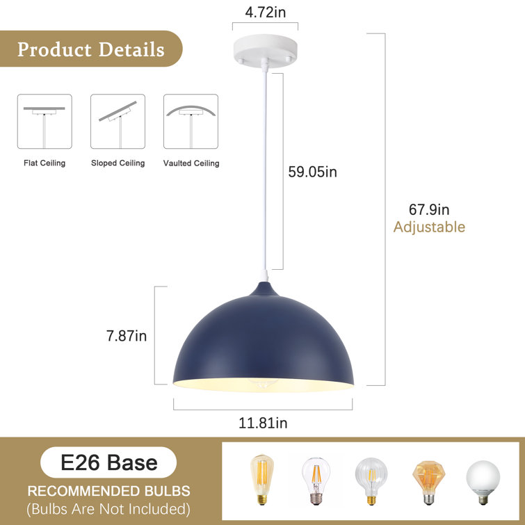 Blue Metal Dome Adjustable Pendant Light