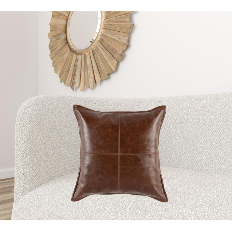 Forest Green Genuine Leather Embroidered Rectangular Pillow