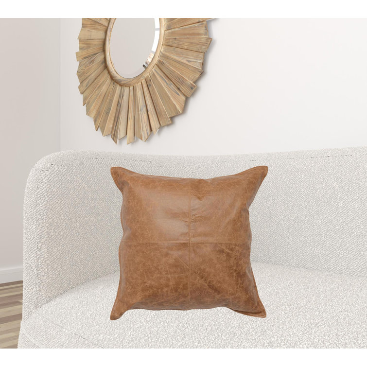 Forest Green Genuine Leather Embroidered Rectangular Pillow
