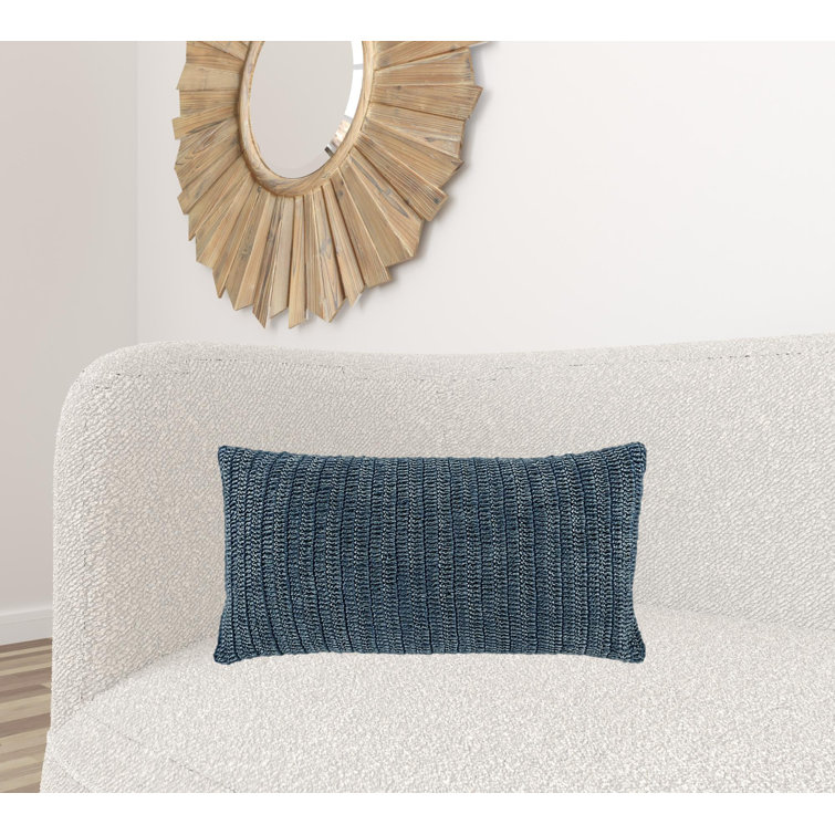 Nakeya Blue Linen Lumbar Throw Pillow