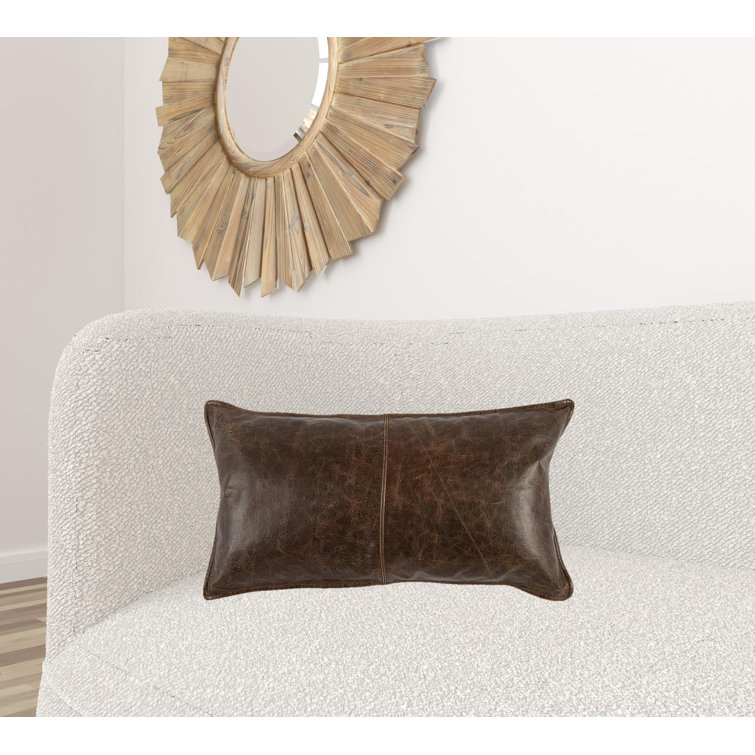 Forest Green Genuine Leather Embroidered Rectangular Pillow