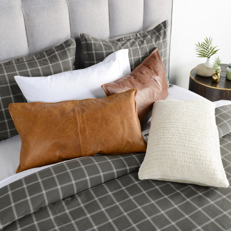 Forest Green Genuine Leather Embroidered Rectangular Pillow