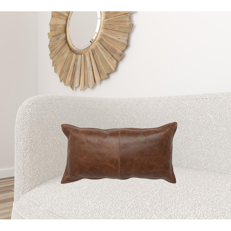 Forest Green Genuine Leather Embroidered Rectangular Pillow