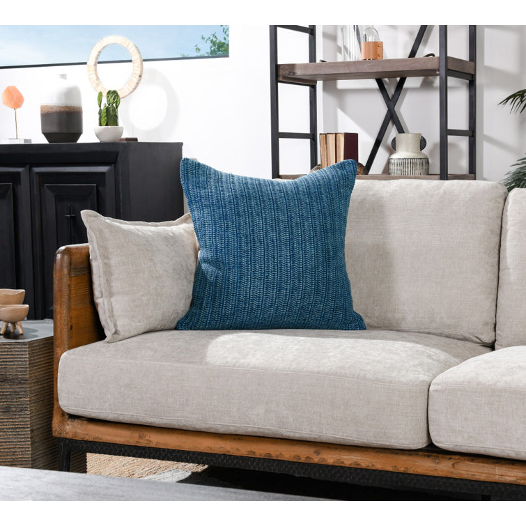 Nakeya Blue Linen Lumbar Throw Pillow