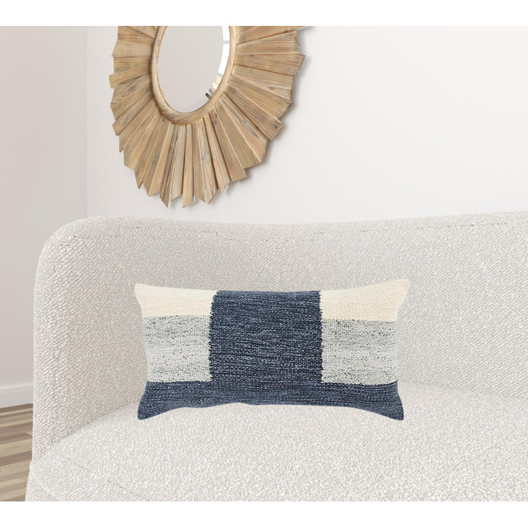 Estelle 14" x 26" Blue and Gray Woven Throw Pillow