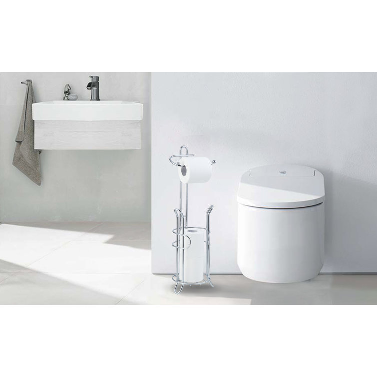 Silver Chrome Freestanding Toilet Paper Holder with Storage