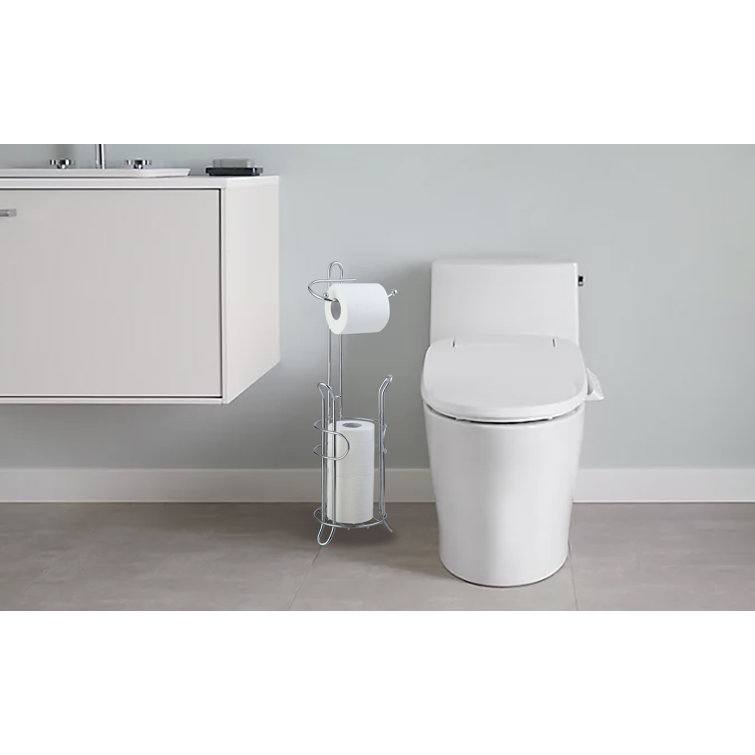 Silver Chrome Freestanding Toilet Paper Holder with Storage