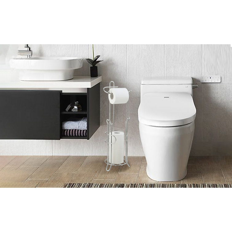 Silver Chrome Freestanding Toilet Paper Holder with Storage