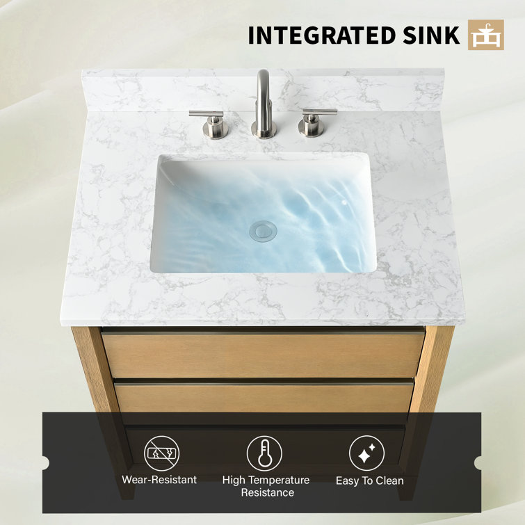 Natural Oak 30" Single Bathroom Vanity with Marble Top
