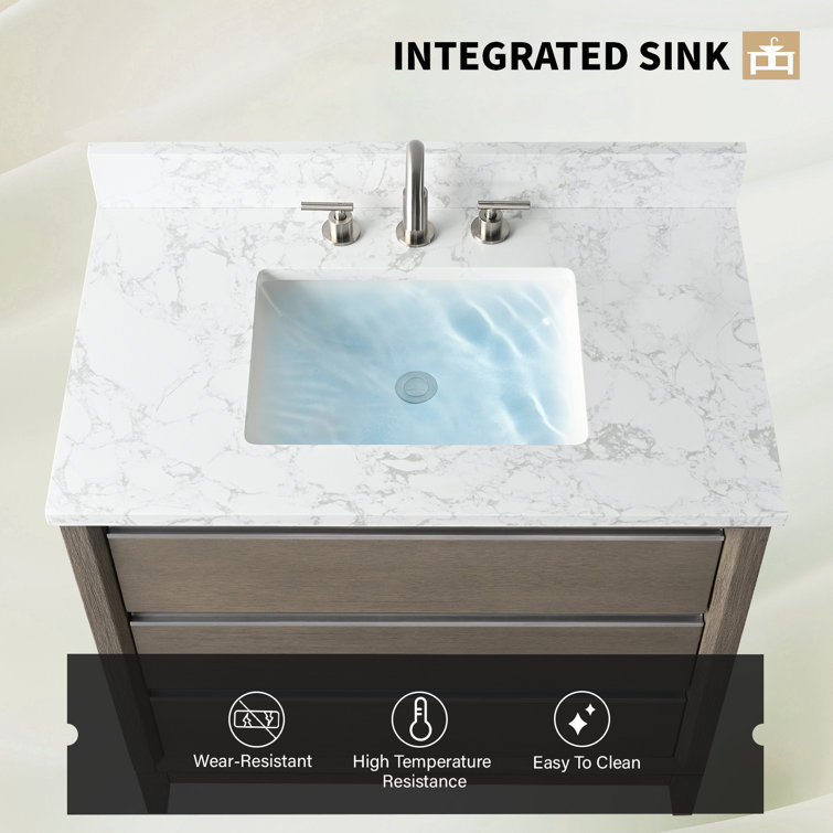 Driftwood Gray 36" Single Sink Bathroom Vanity with Marble Top