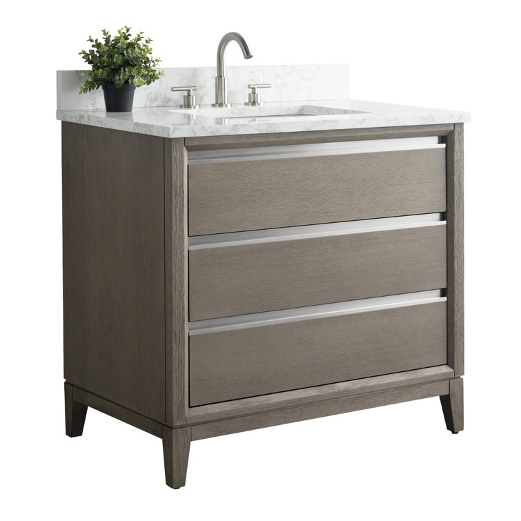 Driftwood Gray 36" Single Sink Bathroom Vanity with Marble Top