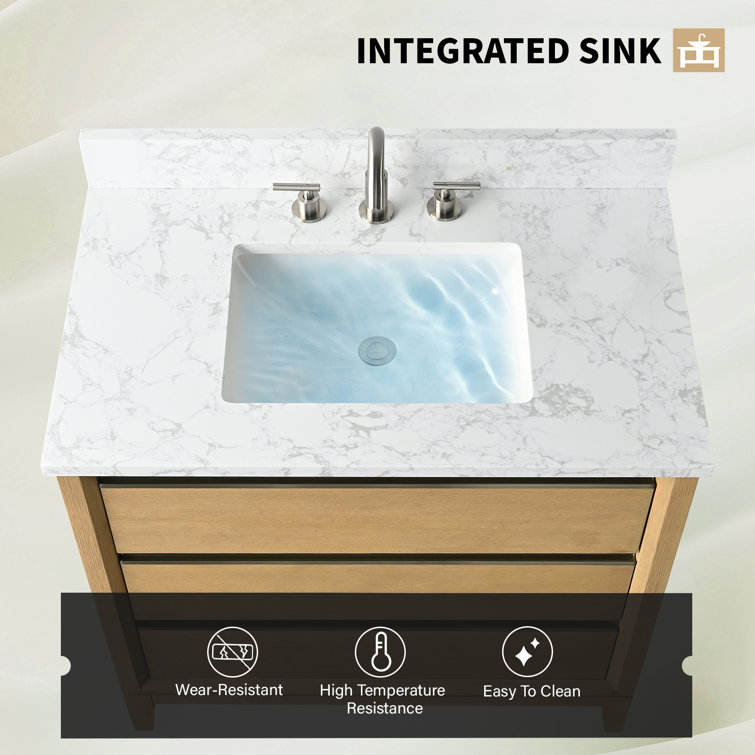 Natural Oak 36" Single Bathroom Vanity with Marble Top