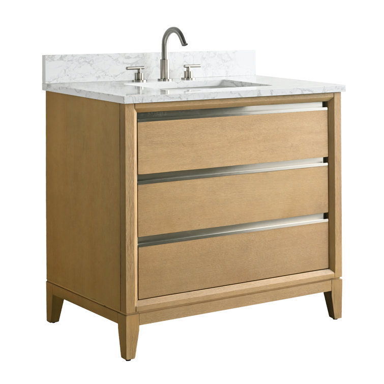 Natural Oak 36" Single Bathroom Vanity with Marble Top