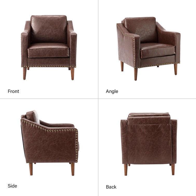 Brown Faux Leather Armchair Set with Nailhead Trim
