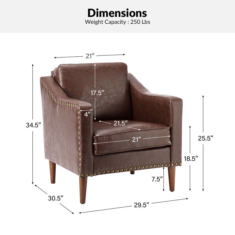 Brown Faux Leather Armchair Set with Nailhead Trim