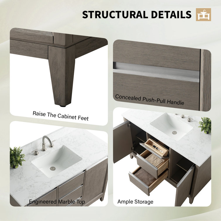 Driftwood Gray 48" Single Sink Bathroom Vanity with Engineered Marble Top