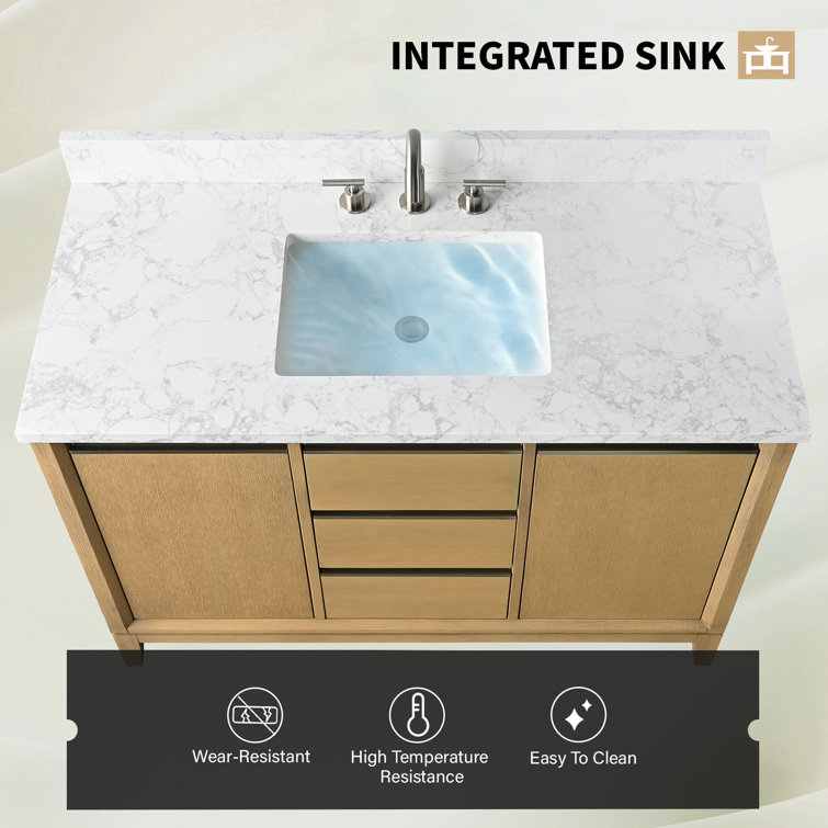 Natural Oak 48" Single Bathroom Vanity with Engineered Marble Top