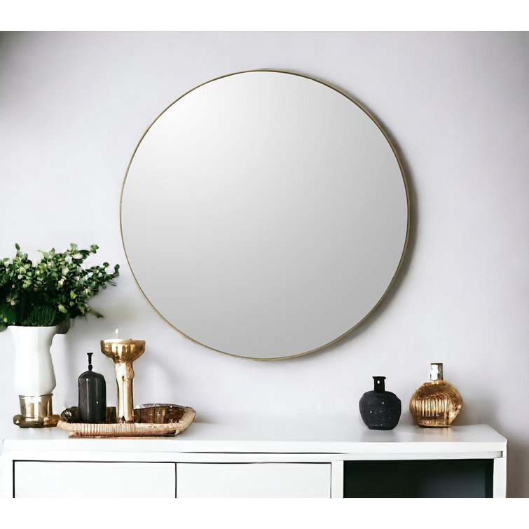 Franco Round Glossy Gold Metal Frame Wall Mirror