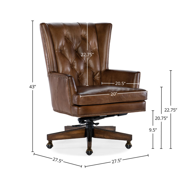 Brown Leather High Back Swivel Executive Chair with Dark Wood Base