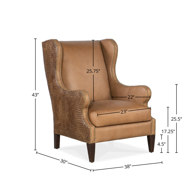 Heaven 30" Wide Brown Leather Wingback Chair with Dark Wood Legs