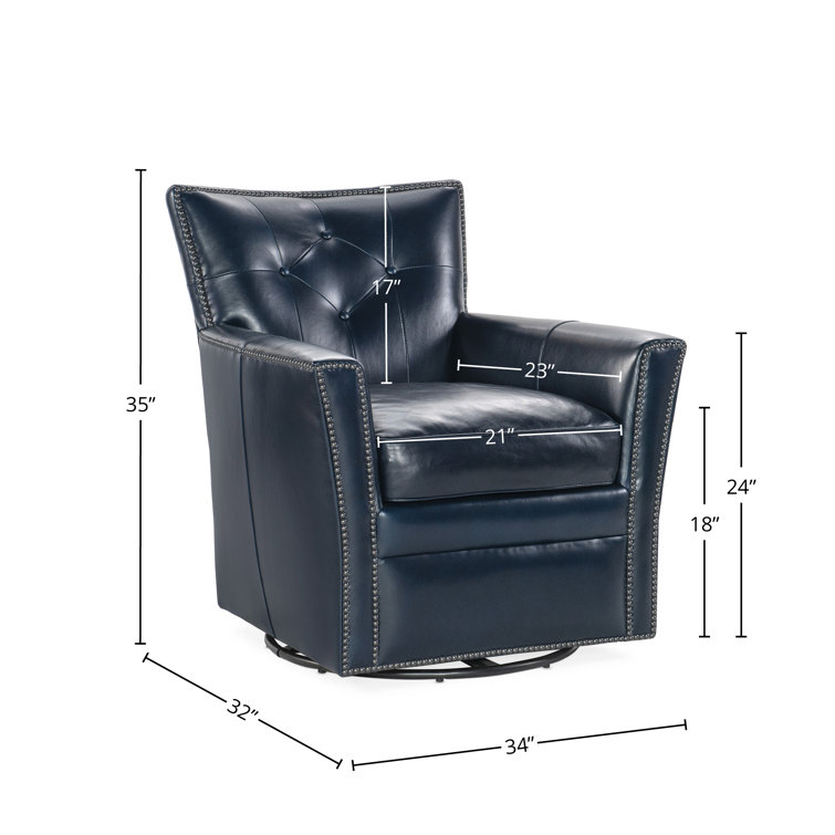 Hamptons Blue Leather Swivel Accent Chair with Nailhead Trim