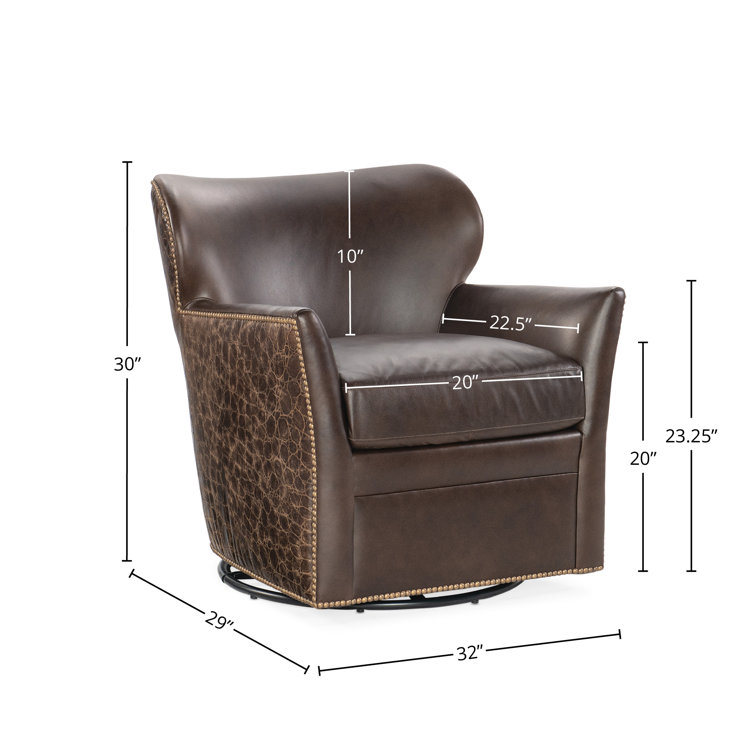 Kenya Hearth Brown Leather Swivel Wingback Chair