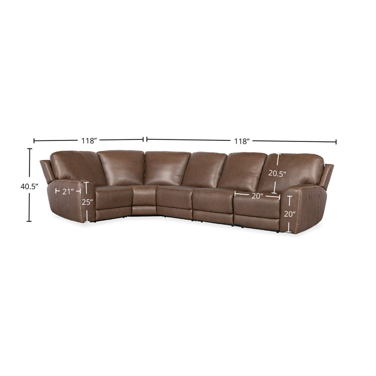 Sorrento Mocha Leather Five-Piece Reclining Sectional with Nailhead Trim