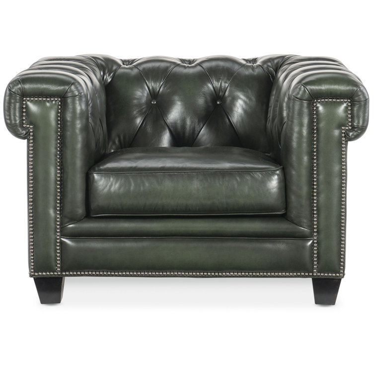 Charleston Black Leather Tufted Accent Chair with Nailhead Trim