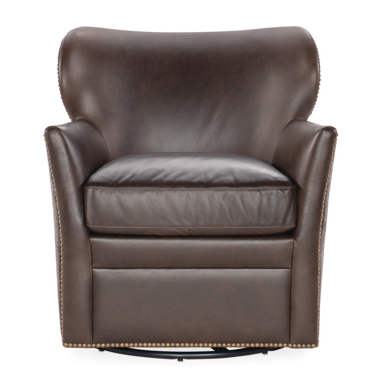 Kenya Hearth Brown Leather Swivel Wingback Chair