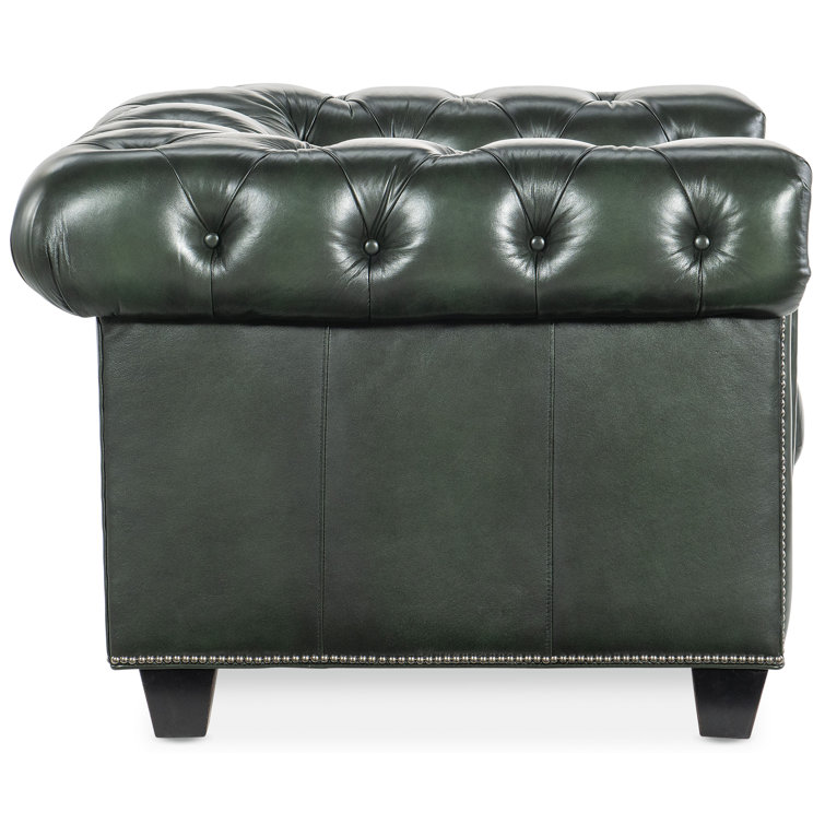 Charleston Black Leather Tufted Accent Chair with Nailhead Trim