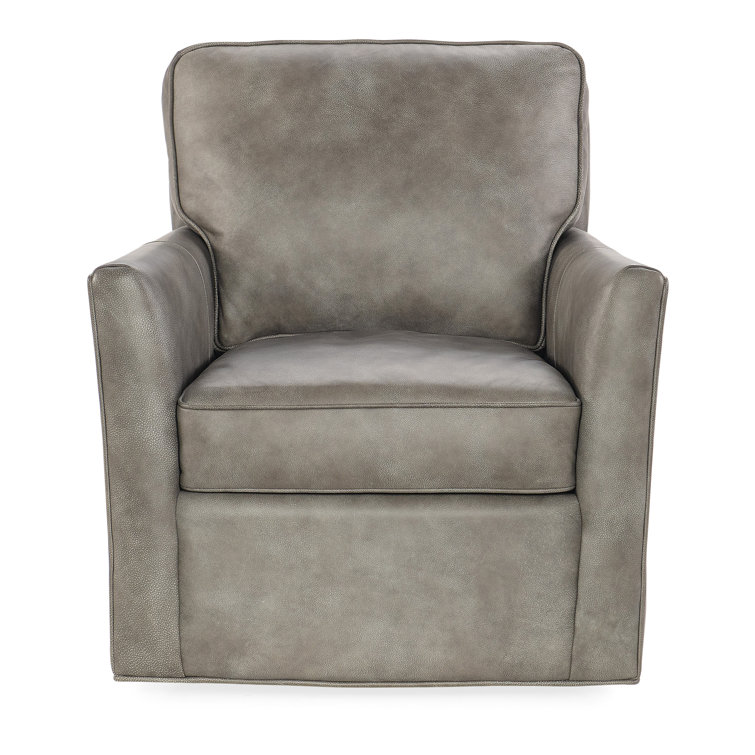 Gray Leather Swivel Accent Chair with Manufactured Wood Frame