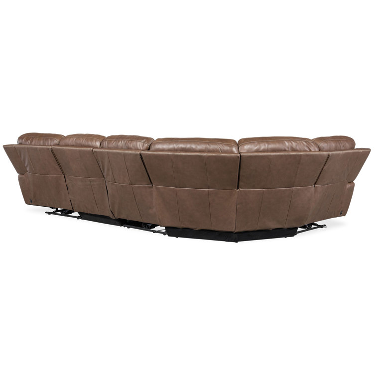 Sorrento Mocha Leather Five-Piece Reclining Sectional with Nailhead Trim