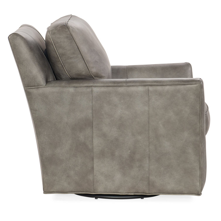 Gray Leather Swivel Accent Chair with Manufactured Wood Frame