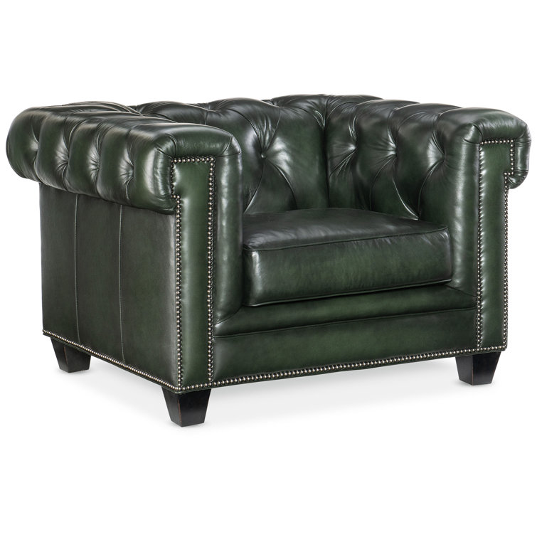 Charleston Black Leather Tufted Accent Chair with Nailhead Trim