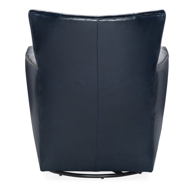 Hamptons Blue Leather Swivel Accent Chair with Nailhead Trim