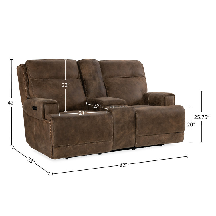Seville Timber Brown Leather Reclining Loveseat with Storage and Cup Holder