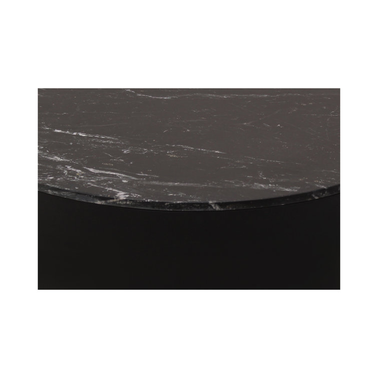 Transitional Round Black Wood Coffee Table with Storage