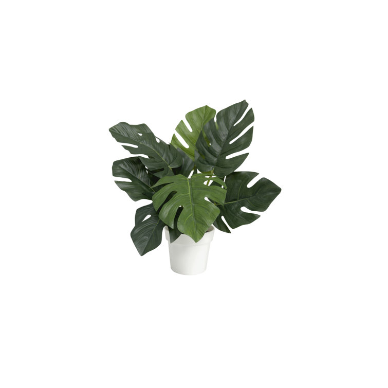 White Potted Silk Faux Plant Set with Green and Purple Leaves