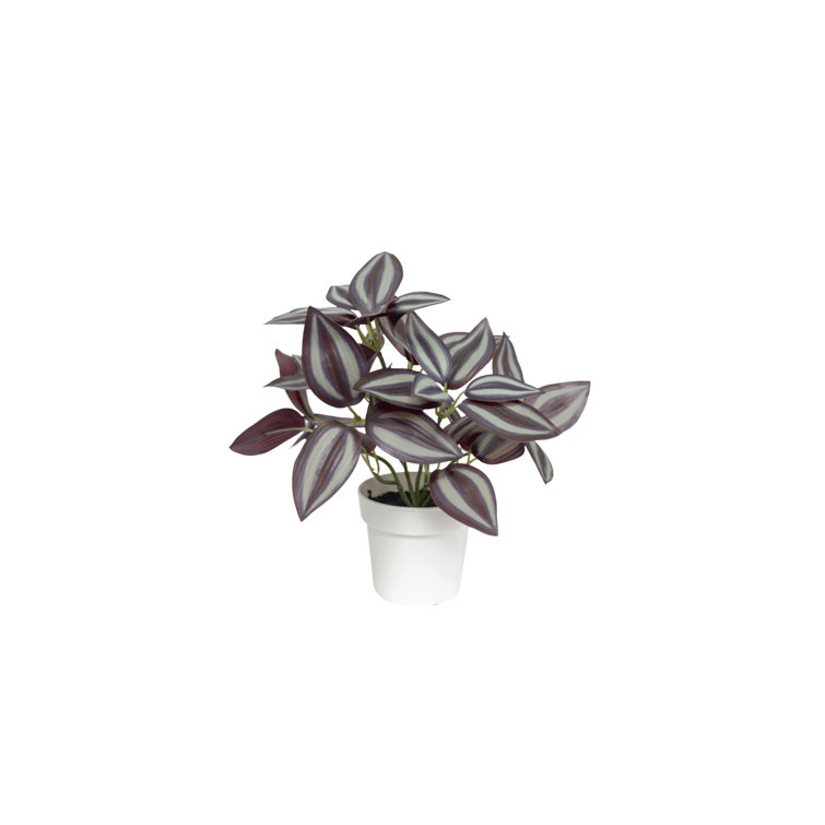 White Potted Silk Faux Plant Set with Green and Purple Leaves